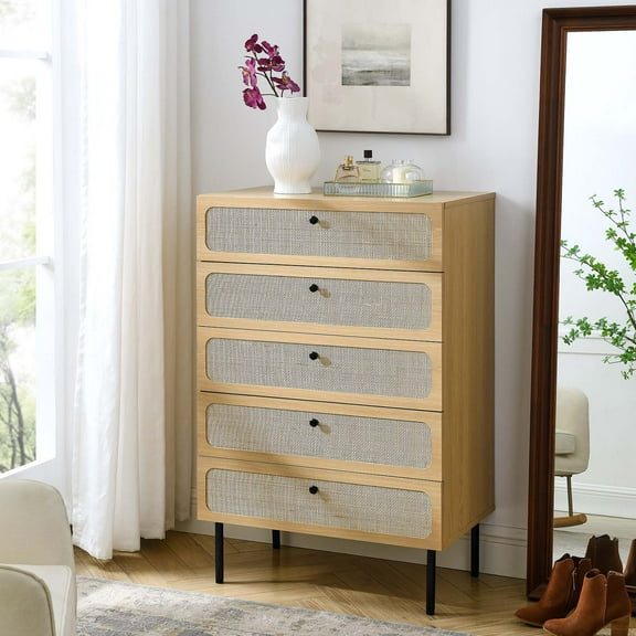 Modway Chaucer 5-Drawer Chest in Oak