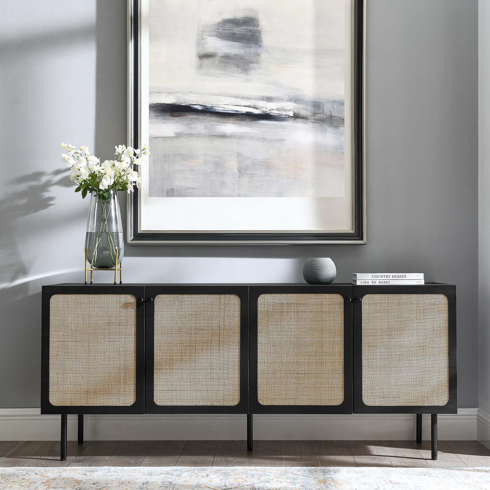 Chaucer Black Rattan Weave 69.5" Sideboard