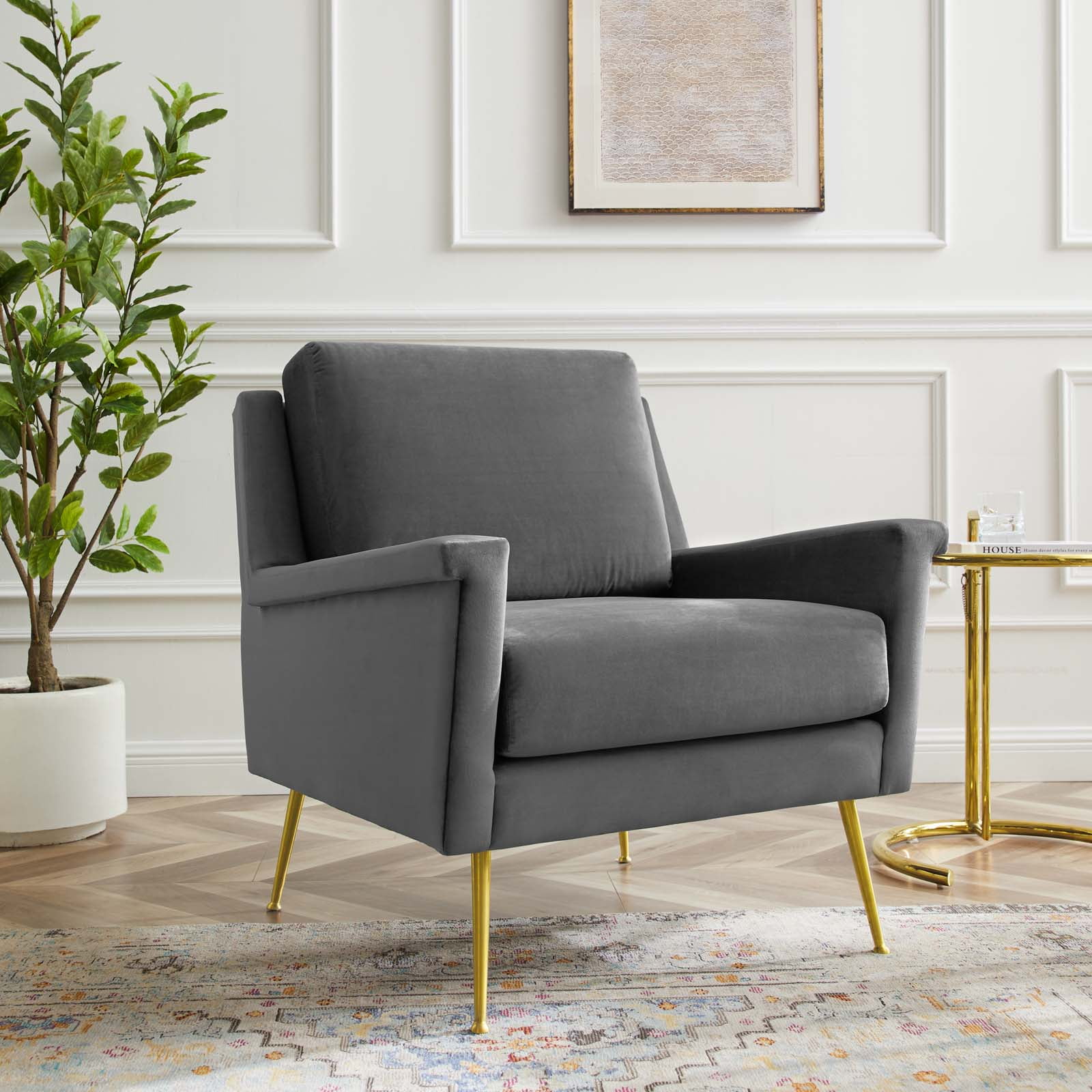 Chesapeake Gold & Gray Velvet Accent Armchair with Brushed Legs