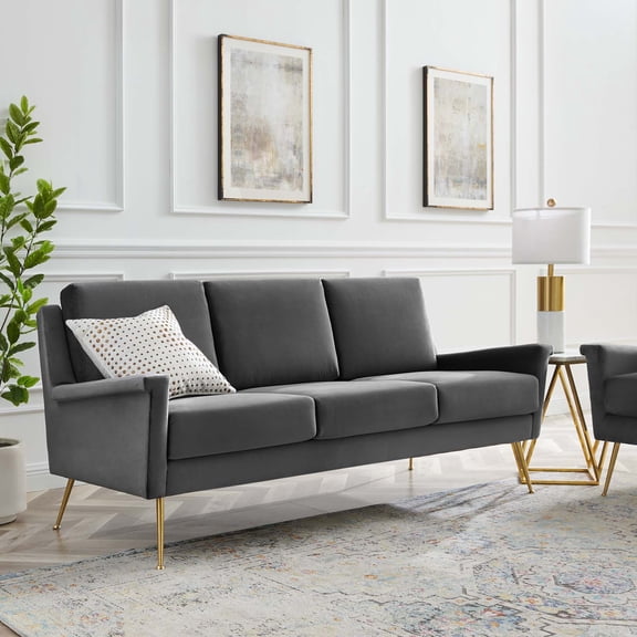 Modway Chesapeake Modern Performance Velvet Sofa in Gold and Gray