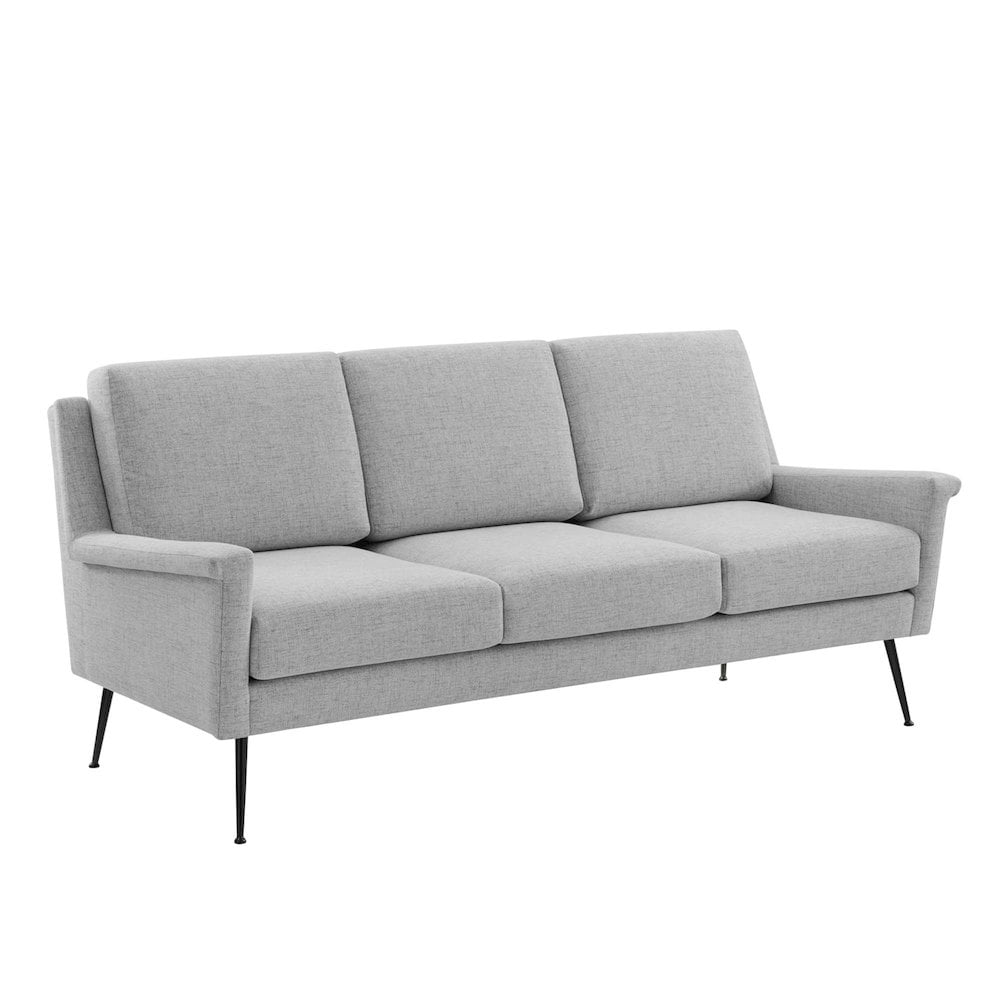 Light Gray Fabric Sofa with Removable Cushions and Sloped Arms