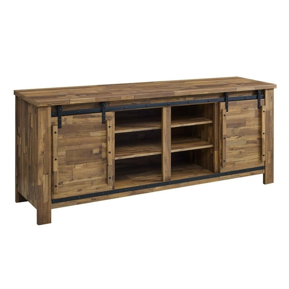 Modway Cheshire 71" Rustic Particleboard Sliding Door TV Stand in Walnut