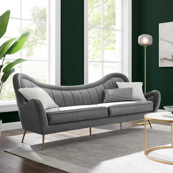 Modway Cheshire Channel Tufted Performance Velvet Sofa in Gray