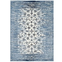 Modway Chiara Distressed Floral Lattice Contemporary 5x8 Area Rug in Moroccan Blue and Ivory