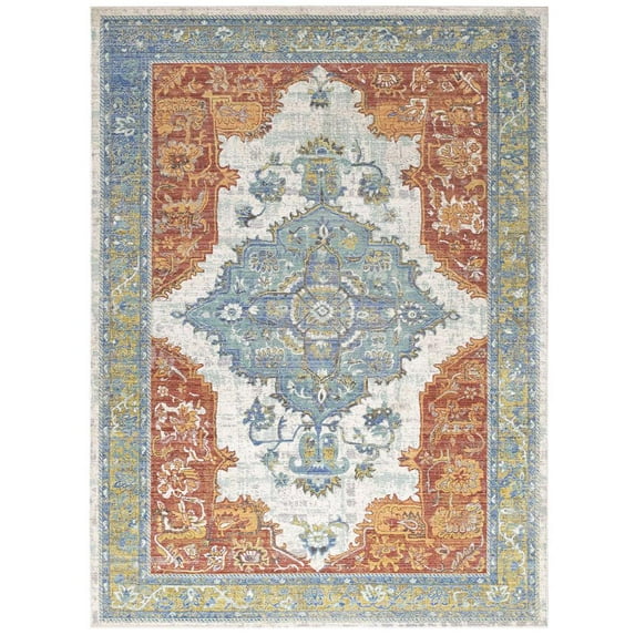 Modway Citlali Distressed Southwestern Aztec 4x6 Area Rug in Multicolored