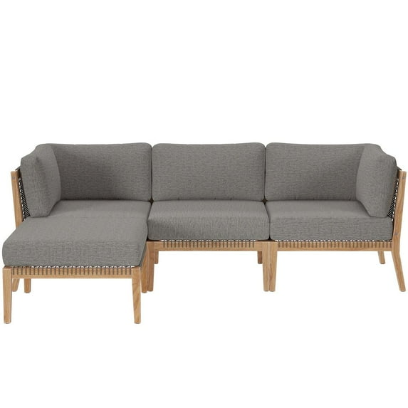 Modway Clearwater Outdoor Patio Teak Wood 4-Piece Sectional Sofa in Gray Graphite