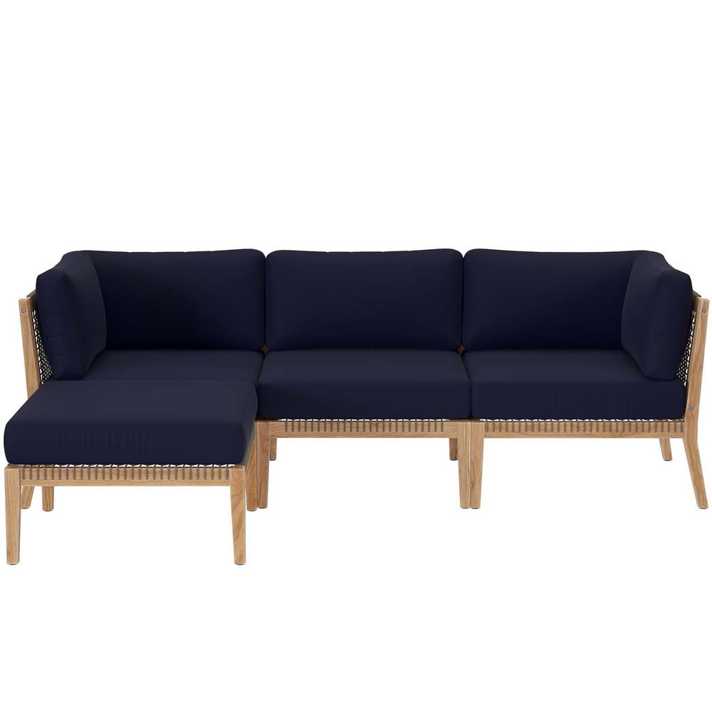 Clearwater Teak Wood 4-Piece Navy Outdoor Sectional Sofa