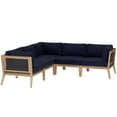 thumbnail image 1 of Modway Clearwater Outdoor Patio Teak Wood 5-Piece Sectional Sofa in Gray Navy, 1 of 5