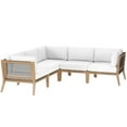 thumbnail image 1 of Modway Clearwater Outdoor Patio Teak Wood 5-Piece Sectional Sofa in Gray White, 1 of 5