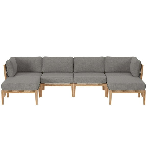 Modway Clearwater 6-Piece Wood Fabric Outdoor Sectional Sofa - Gray/Graphite