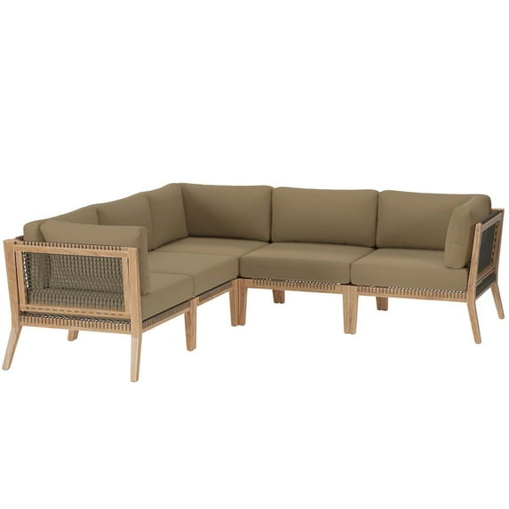 Modway Clearwater 5-Piece Outdoor Patio Teak Wood Sectional Sofa