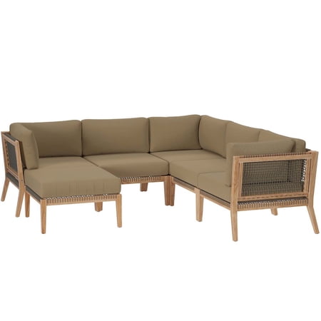 Modway Clearwater 6-Piece Outdoor Patio Teak Wood Sectional Sofa