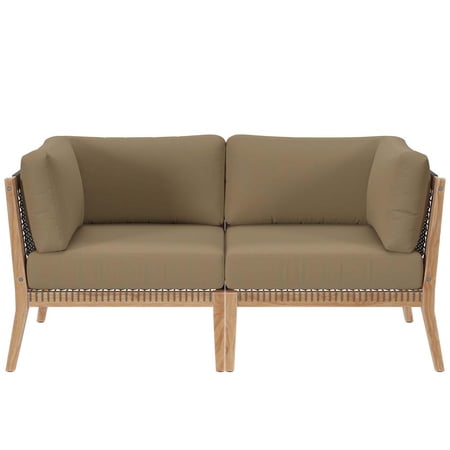 Modway Clearwater Outdoor Patio Teak Wood Loveseat in Gray Light Brown
