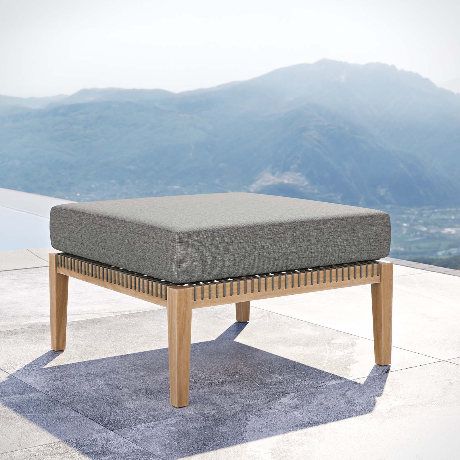 Modway Clearwater Outdoor Patio Teak Wood Ottoman in Gray Graphite ...