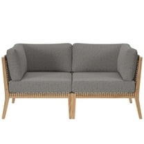Modway Clearwater Teak Wood Fabric Outdoor Loveseat in Gray/Graphite