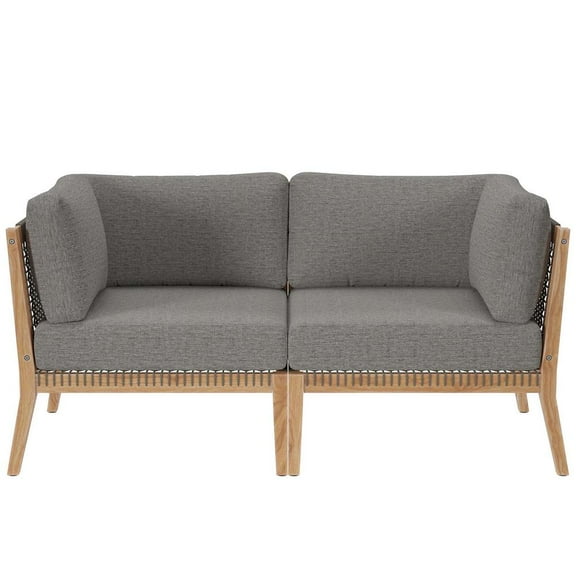 Modway Clearwater Teak Wood Fabric Outdoor Loveseat in Gray/Graphite