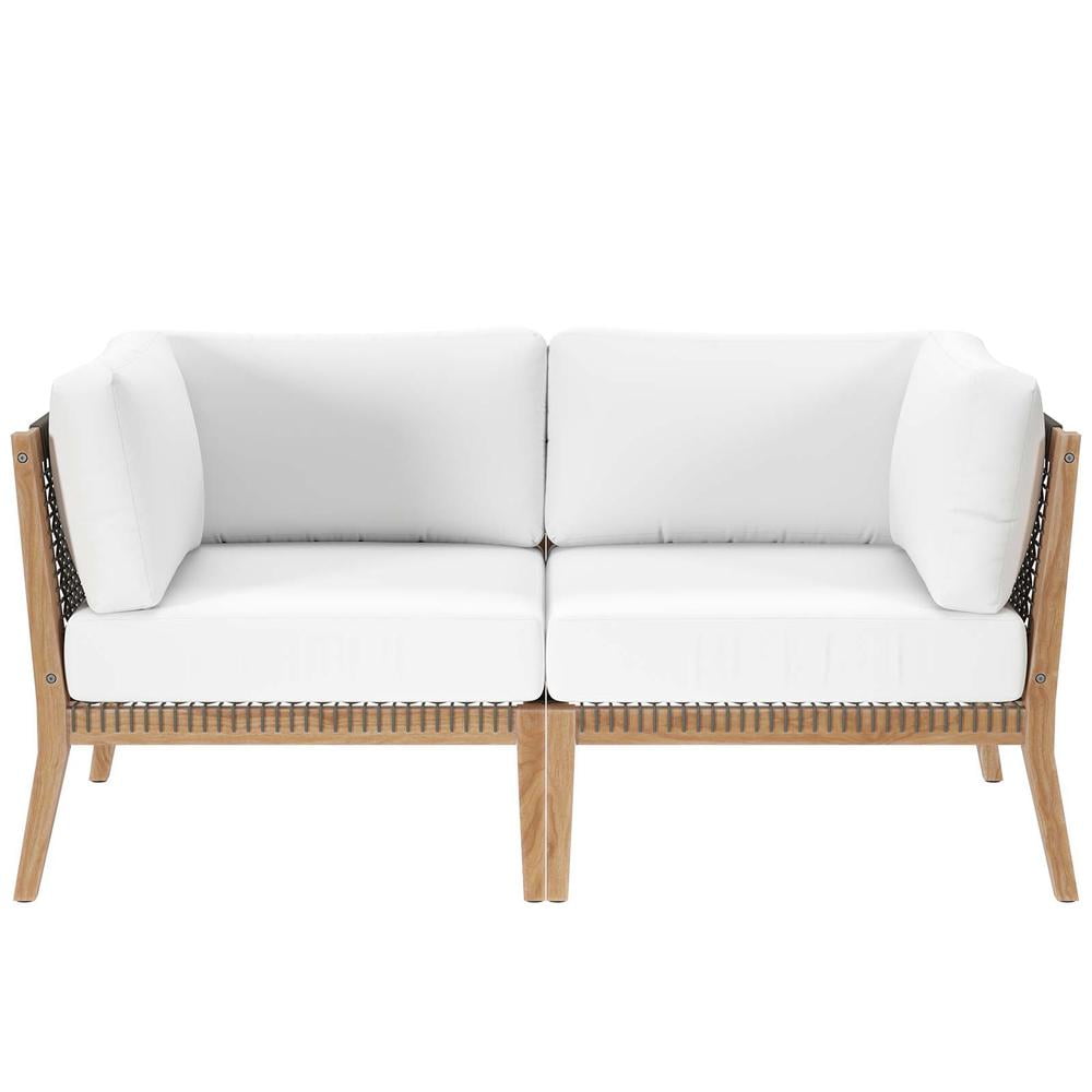 Clearwater Teak Wood Two-Seat Sectional with White Cushions
