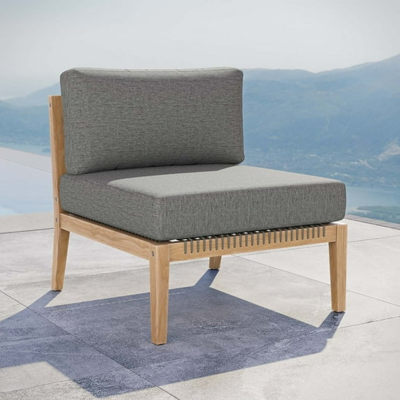 Modway Clearwater Teak Wood and Fabric Outdoor Armless Chair in Gray/Graphite
