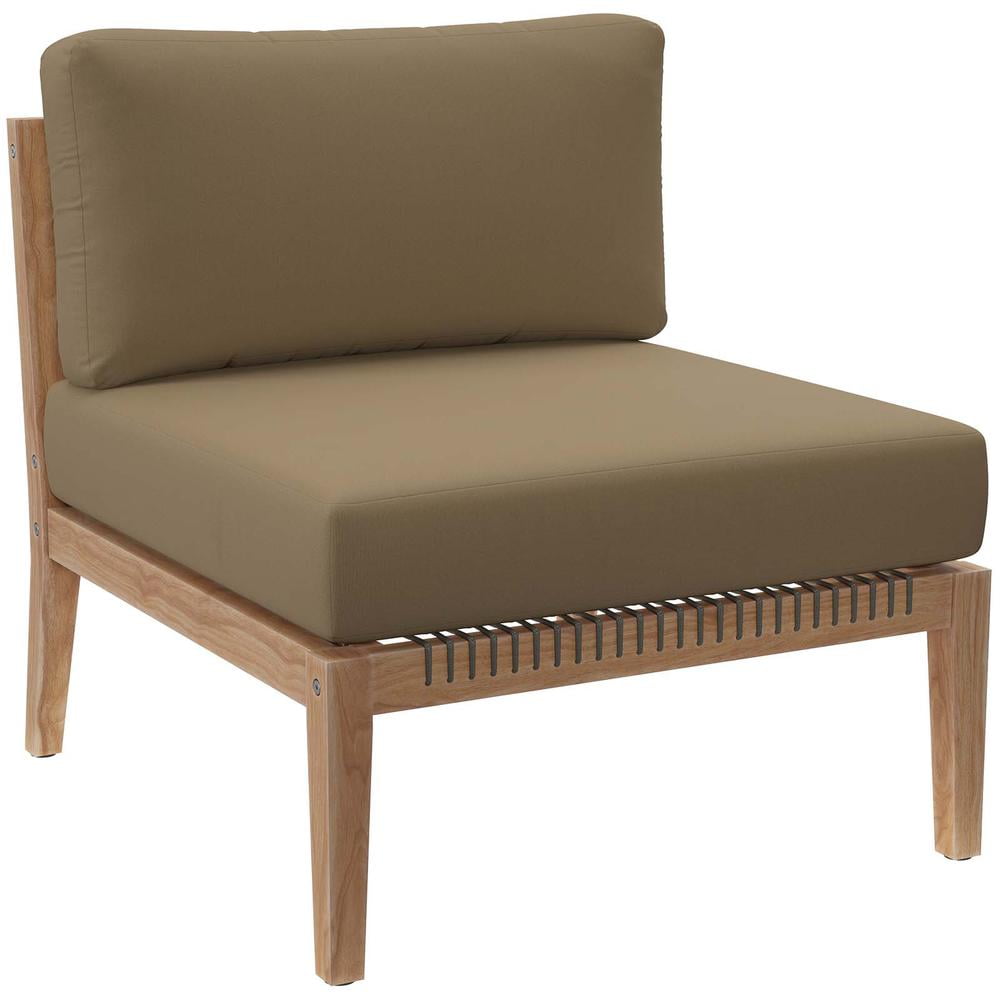 Clearwater Teak Wood and Gray Fabric Outdoor Armless Chair
