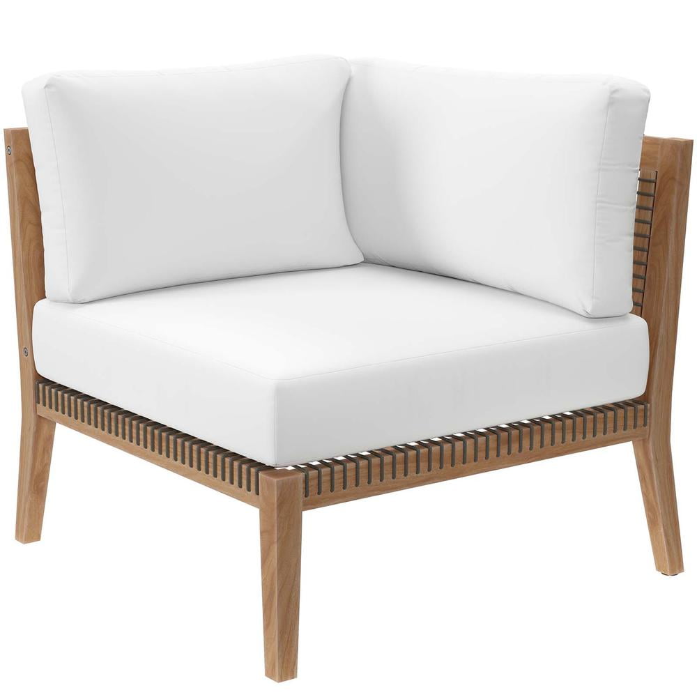 Modway Clearwater Teak Wood and Fabric Outdoor Corner Chair in Gray/White