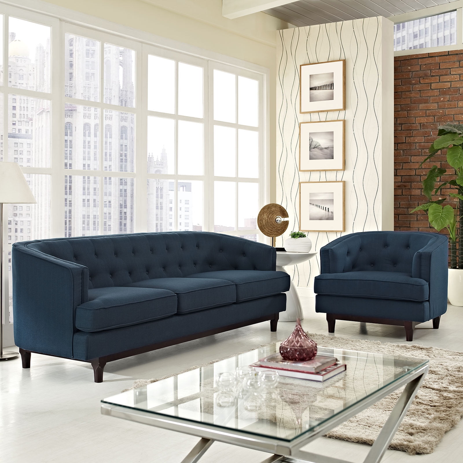 Modway Coast Polyester Fabric and Rubberwood Living Room Set in