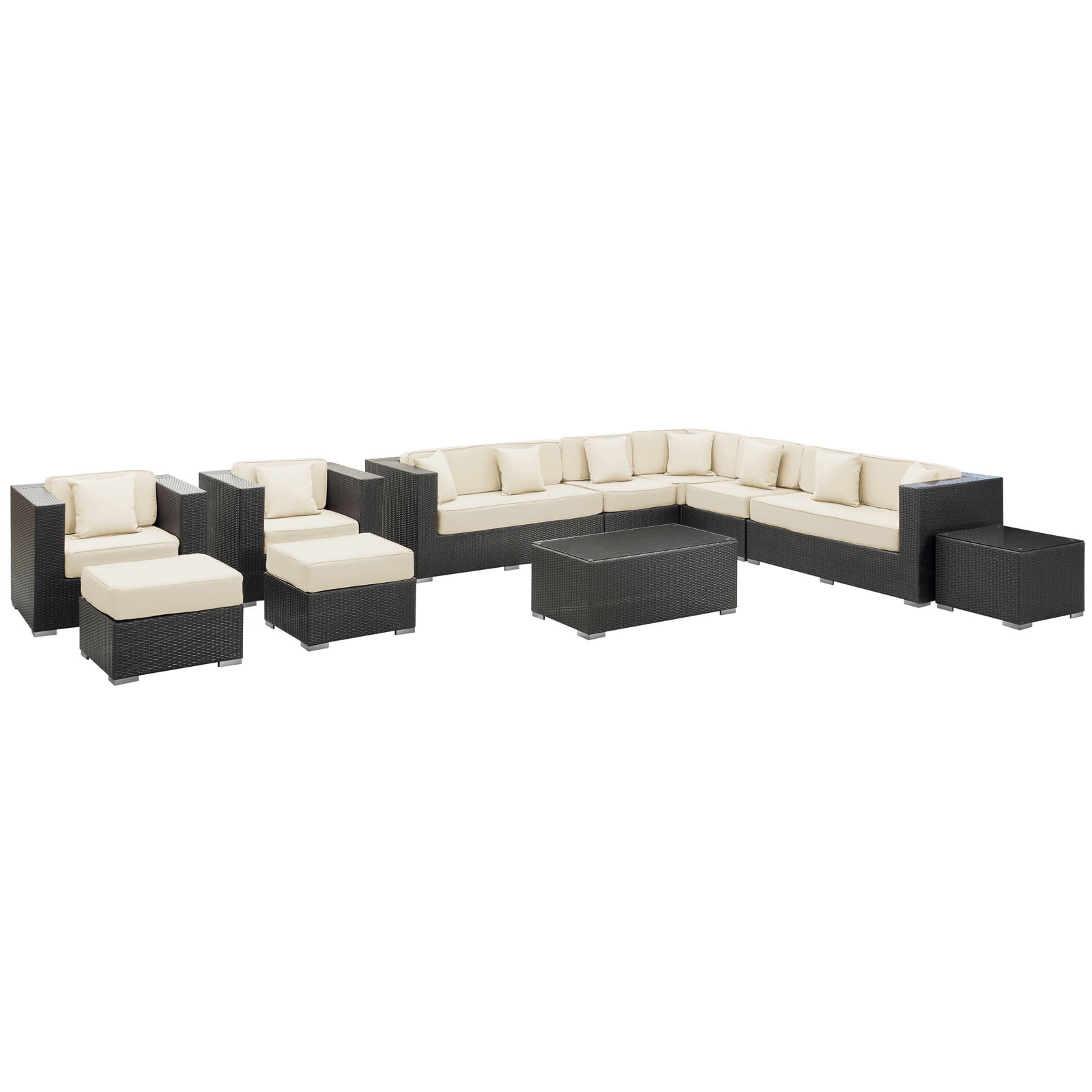 Modway Cohesion 11 Piece Outdoor Sofa Set in Espresso and White