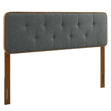Modway Collins Tufted Queen Fabric and Wood Headboard in Walnut/Charcoal