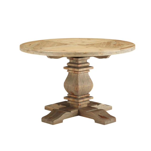 Modway Column 47" Round Pine Wood Dining Table in Brown