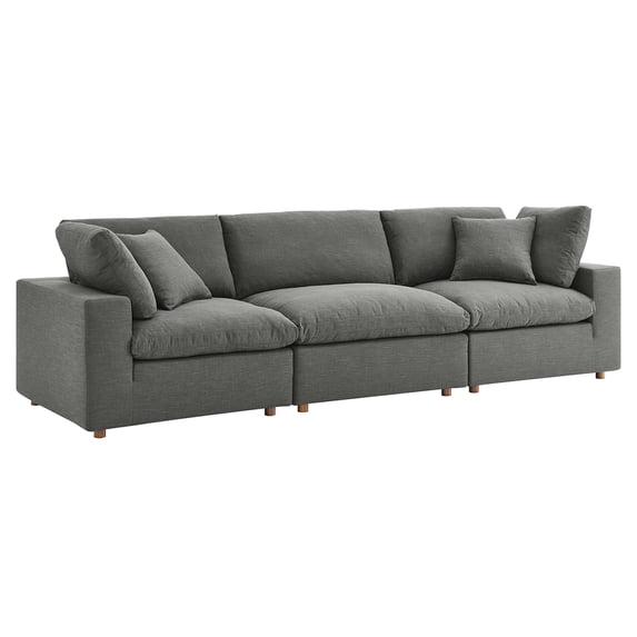 Modway Commix 3-Piece Fabric Down Filled Sectional Sofa Set in Gray