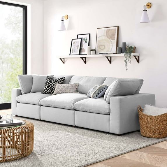 Modway Commix 3 Piece Down Filled Overstuffed Sectional Sofa Set in Light Gray