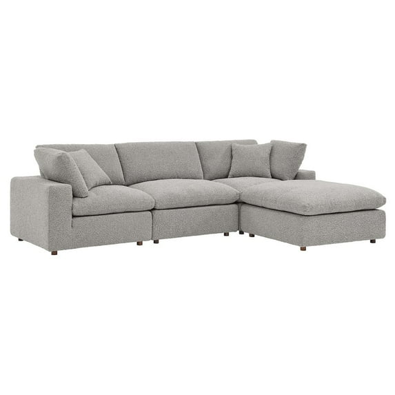 Modway Commix 4-Piece Upholstered Boucle Fabric Sectional Sofa in Light Gray
