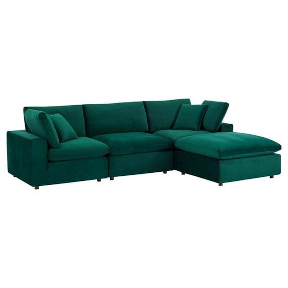 Modway Commix 4-Piece Down Filled Overstuffed Performance Velvet Sectional Sofa in Green