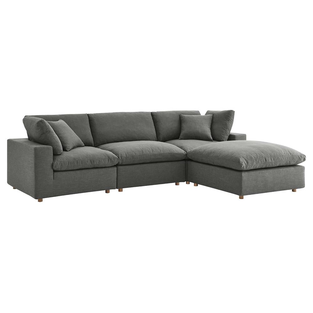 Gray Linen 4-Piece Sectional Sofa with Down Fill Cushions