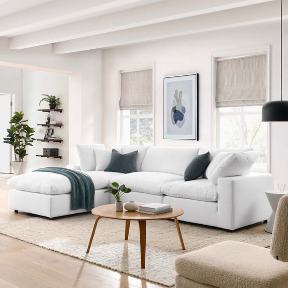 Modway Commix 4 Piece Down Filled Overstuffed Sectional Sofa Set in Pure White