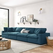 Modway Commix 4-Piece Polyester Fabric Sectional Sofa Set in Azure