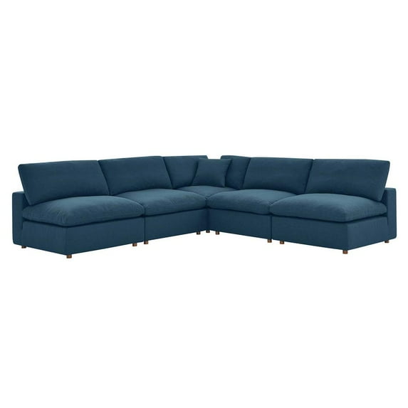 Modway Commix 5-Piece Down Filled Overstuffed Armless Sectional Sofa in Azure