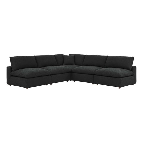 Modway Commix 5-Piece Upholstered Modern Fabric Sectional Sofa in Black