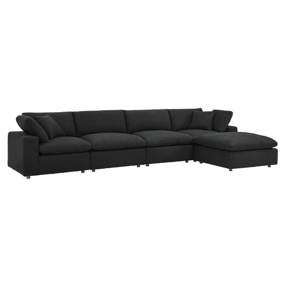 Modway Commix 5-Piece Upholstered Boucle Fabric Sectional Sofa in Black