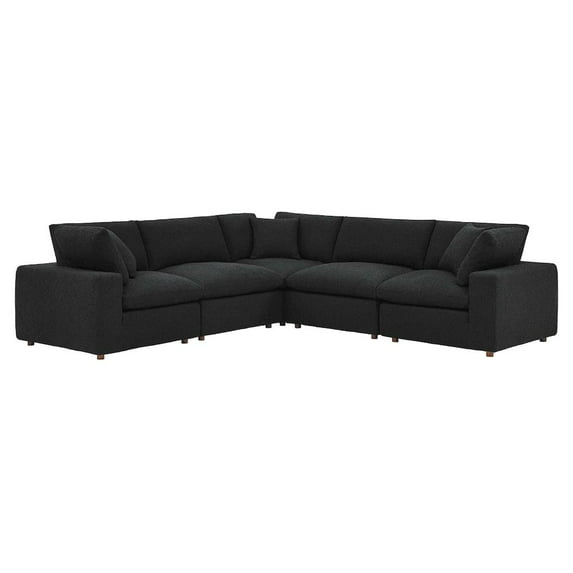 Modway Commix 5-Piece Down Filled Overstuffed Boucle Sectional Sofa in Black