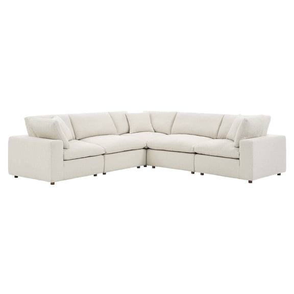 Modway Commix 5-Piece Upholstered Fabric & Wood Sectional Sofa in Ivory