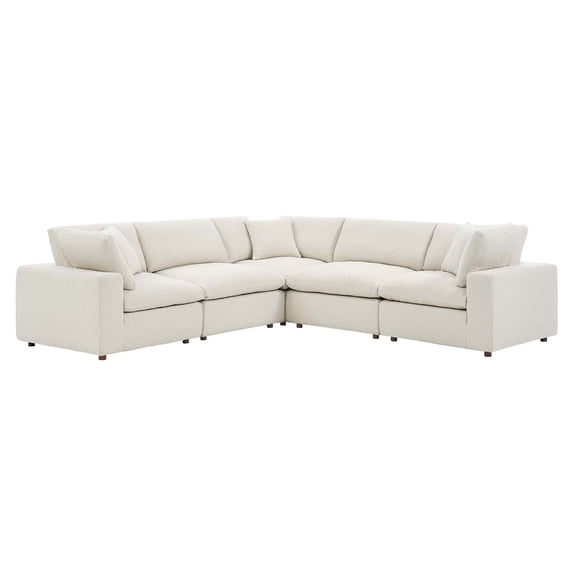 Modway Commix 5-Piece Upholstered Fabric & Wood Sectional Sofa in Ivory