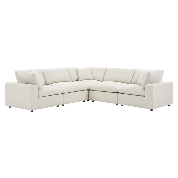 Modway Commix 5-Piece Down Filled Overstuffed Boucle Sectional Sofa in Ivory