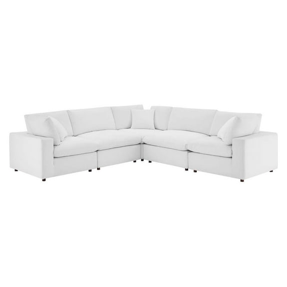 Modway Commix 5-Piece Down Filled Overstuffed Performance Velvet Sectional Sofa in White