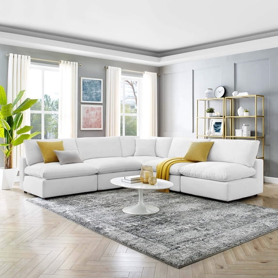 Modway Commix 118" 5-Piece Performance Velvet Fabric Sectional Sofa in White