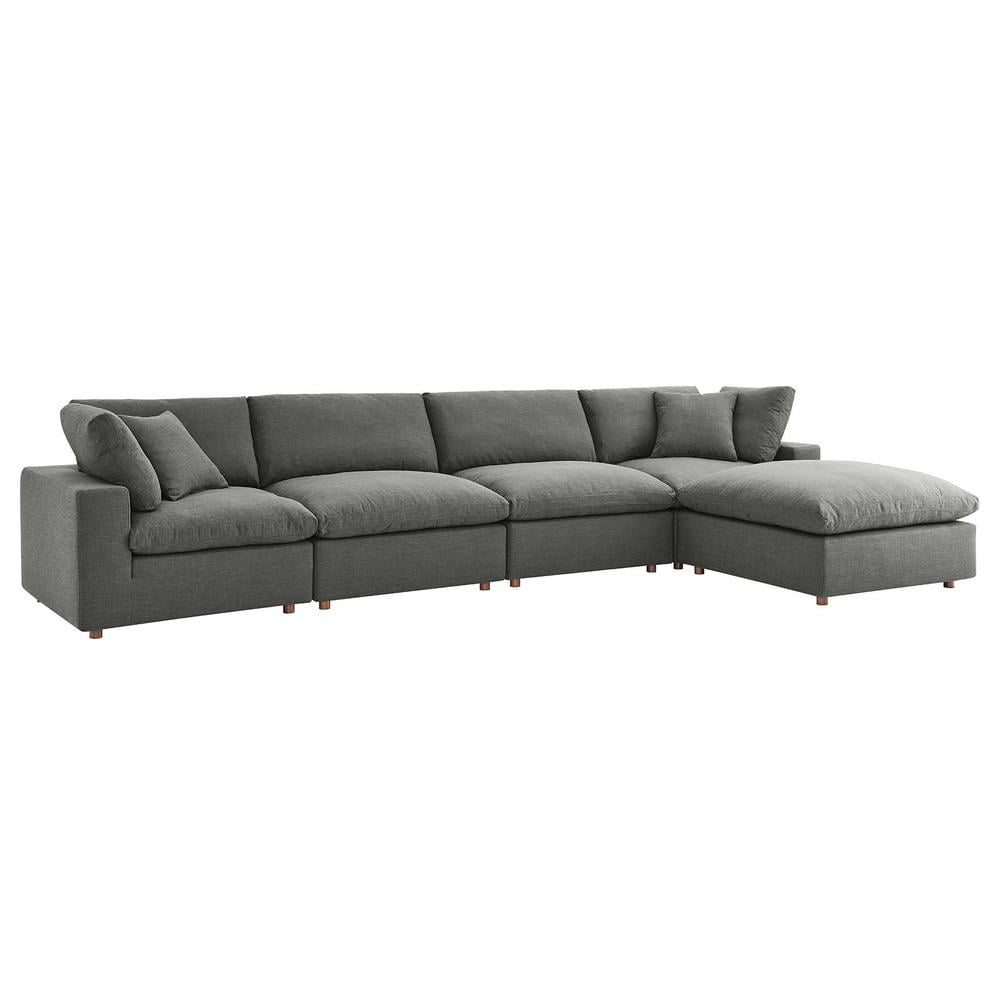 Gray Fabric Five-Piece Sectional Sofa with Ottoman