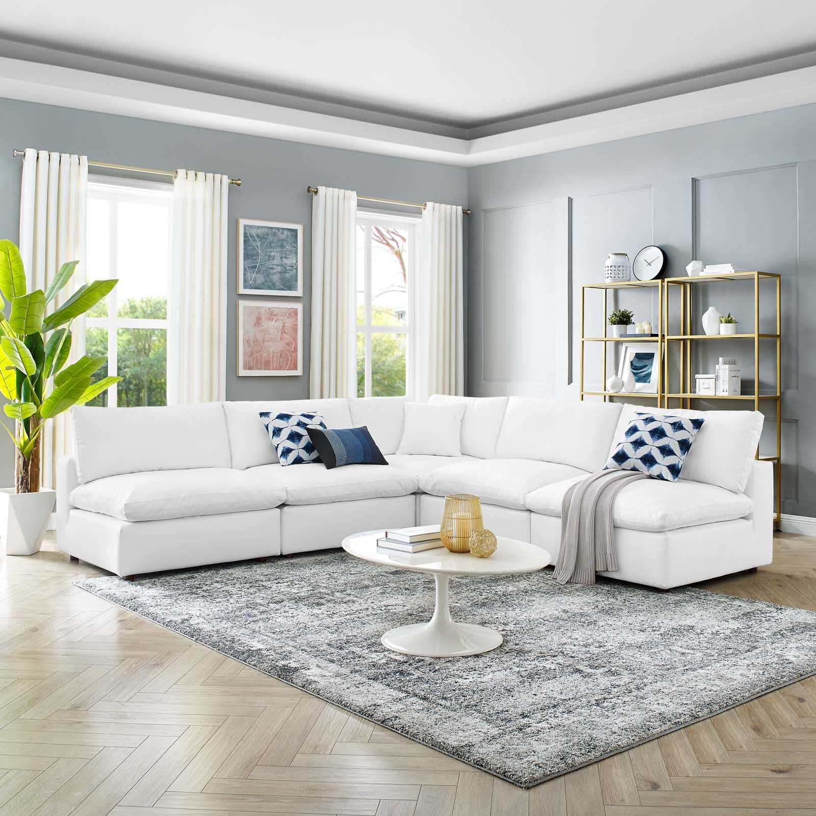 Modway Commix 5-Piece Modern Faux Leather Upholstered Sectional