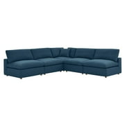 Modway Commix 5-Piece Fabric Down Filled Armless Sectional Sofa Set in Azure
