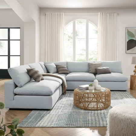 Modway Commix 5-Piece Fabric Down Filled Armless Sectional Sofa in Gray