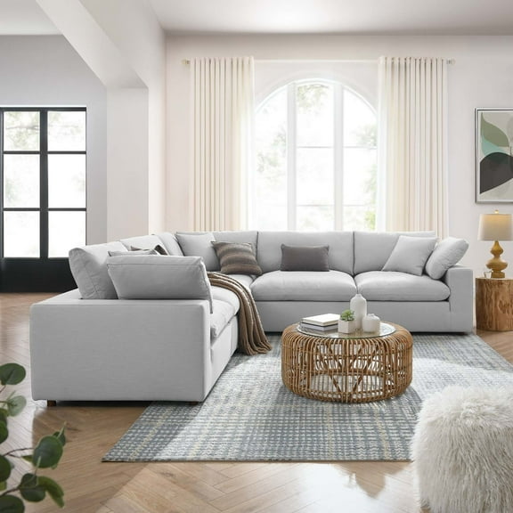 Modway Commix 5-Piece Fabric Down Filled Corner Sectional Sofa in Light Gray