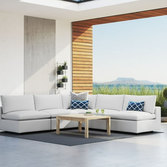 Modway Commix 5-Piece Modern Fabric Upholstered Patio Sectional Sofa in White